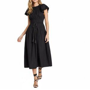 Ulla Johnson Darlene Black Midi Dress With Elastic Waist & Drawstring, Size 6